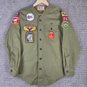 Vintage 70s Boy Scouts of America BSA Shirt Long Sleeve Button Patches Boys XL